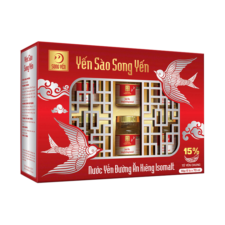 Nước Yến Đường Ăn Kiêng Isomalt (Tổ yến chưng 15%) Hộp 6 Lọ
